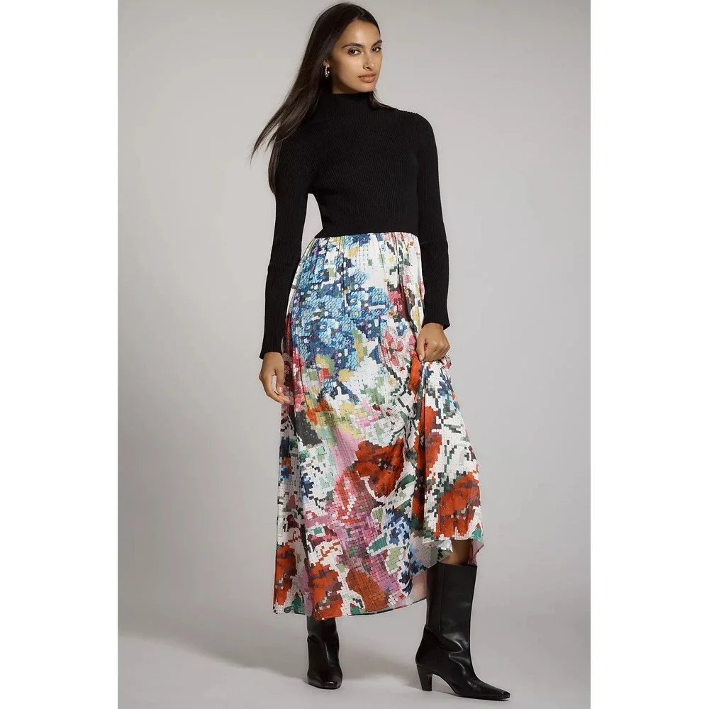Thea Long-Sleeve Twofer Maxi Dress